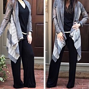 Gray Knit Color Block Open Front Cardigan/ Sweater
